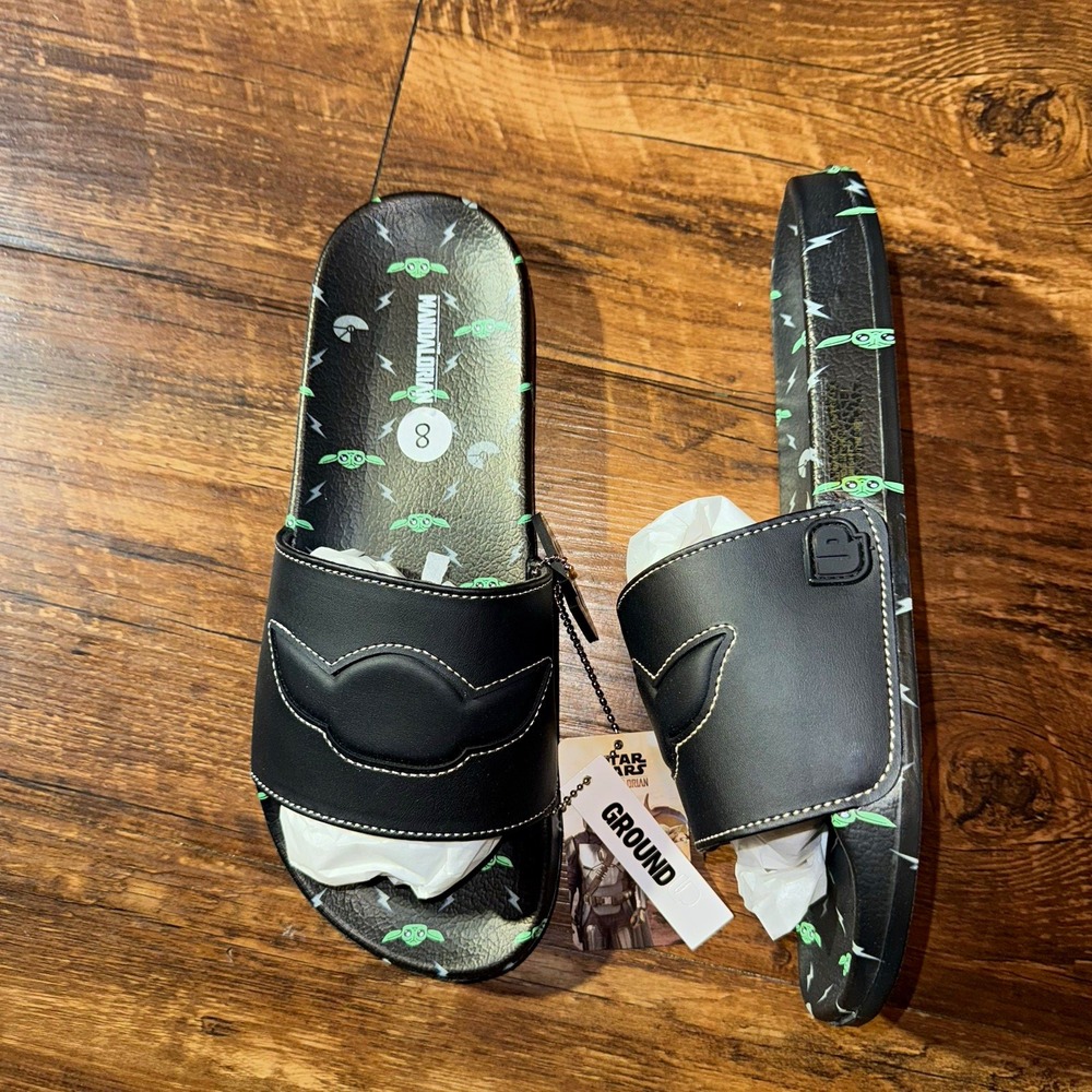 Ground Up Star Wars Mandalorian Grogu Men's Slide Sandals Black/Green US 8